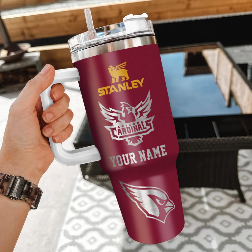 Arizona Cardinals Nfl Silver Logo Custom Stanley Quencher 40Oz Stainless Steel Tumbler With Handle - Image 3