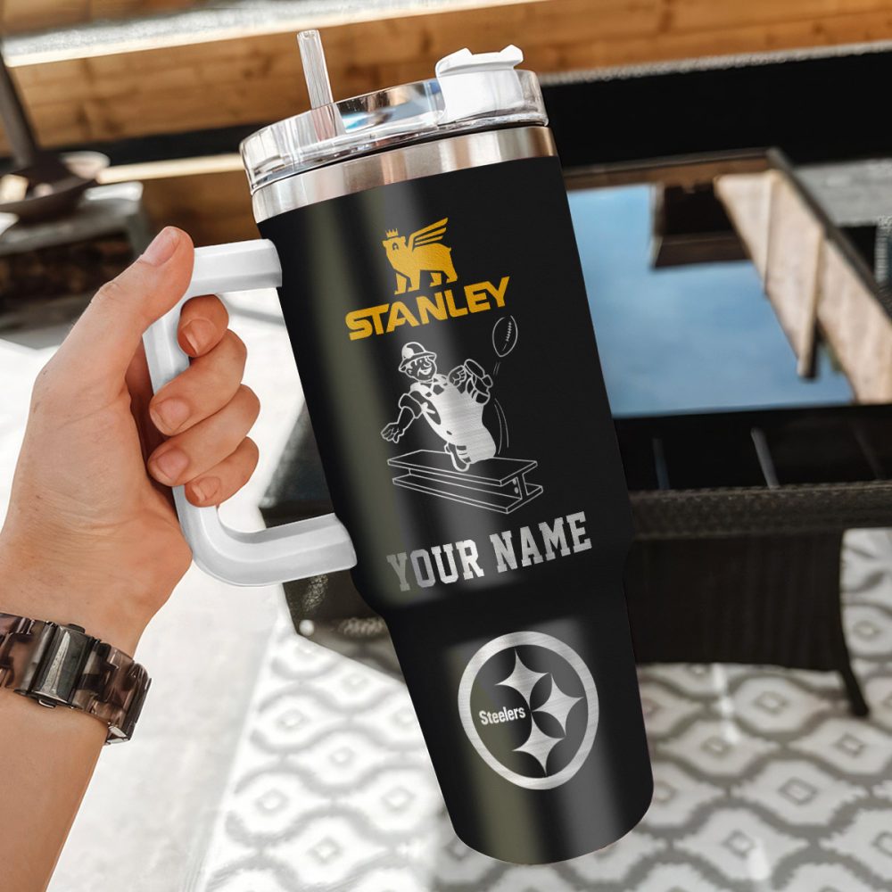 Pittsburgh Steelers Nfl Silver Logo Custom Stanley Quencher 40Oz Stainless Steel Tumbler With Handle - Image 3