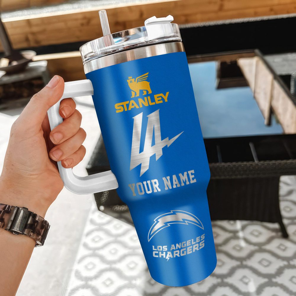 Los Angeles Chargers Nfl Silver Logo Custom Stanley Quencher 40Oz Stainless Steel Tumbler With Handle - Image 3