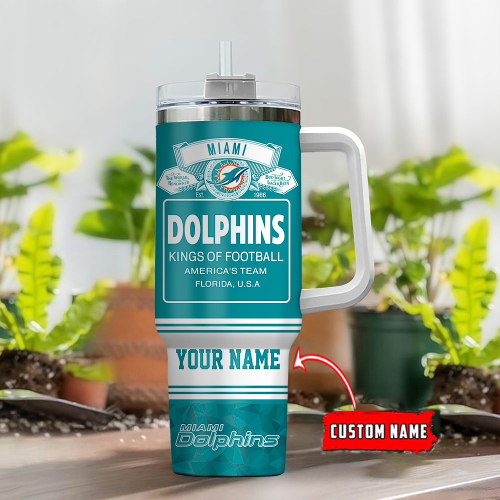 Miami Dolphins Nfl Bud Light Custom Stanley Quencher 40Oz Stainless Steel Tumbler With Handle - Image 2