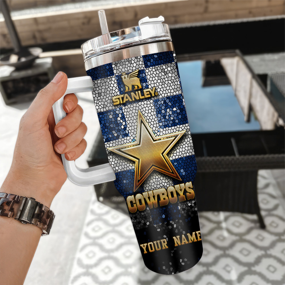 Dallas Cowboys Nfl Glitter Golden Logo Custom Stanley Quencher 40Oz Stainless Steel Tumbler With Handle - Image 3