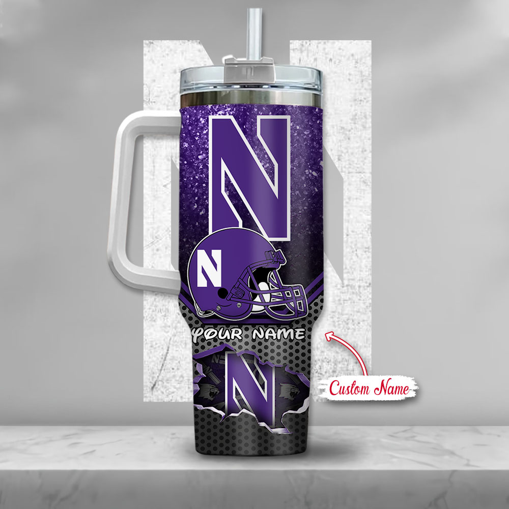 Ncaa Northwestern Wildcats Mickey Mouse Custom Stanley Quencher 40Oz Stainless Steel Tumbler With Handle - Image 3