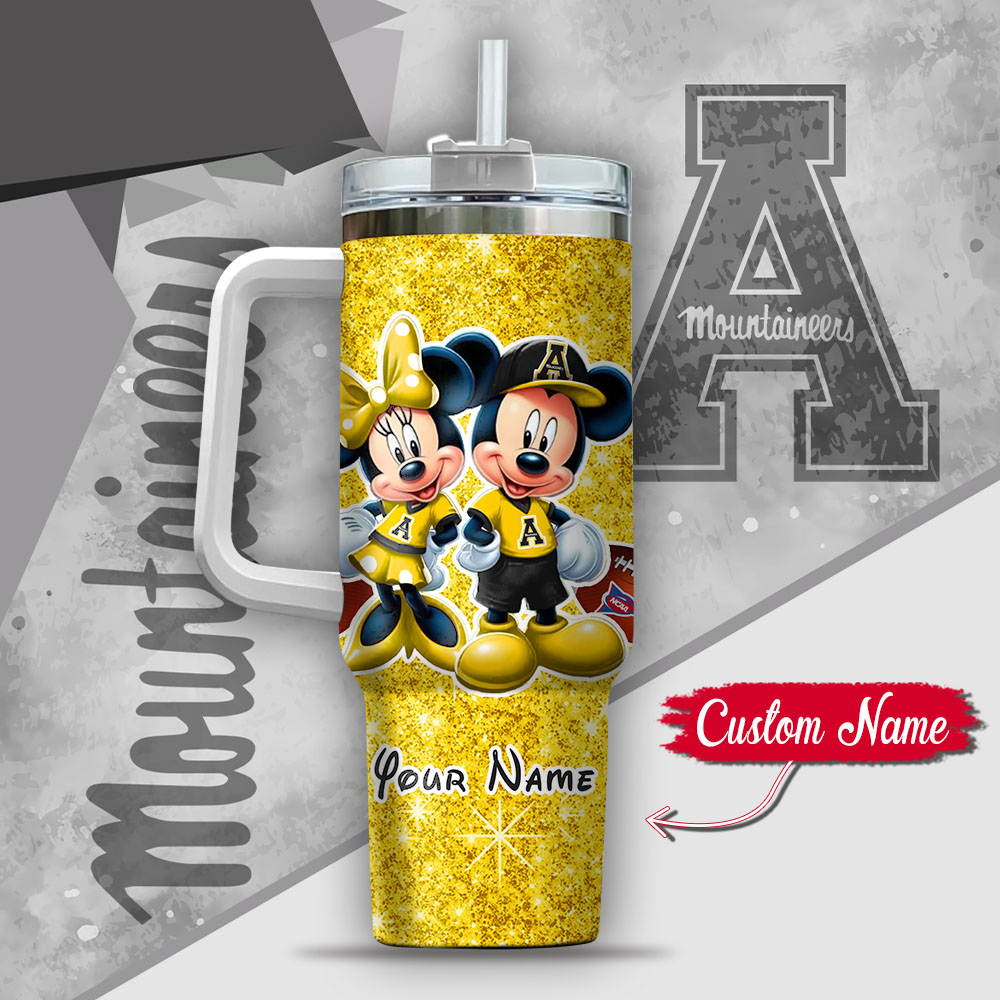 Ncaa Appalachian State Mountaineers Mickey And Minnie Couple Custom Stanley Quencher 40Oz Stainless Steel Tumbler With Handle - Image 3