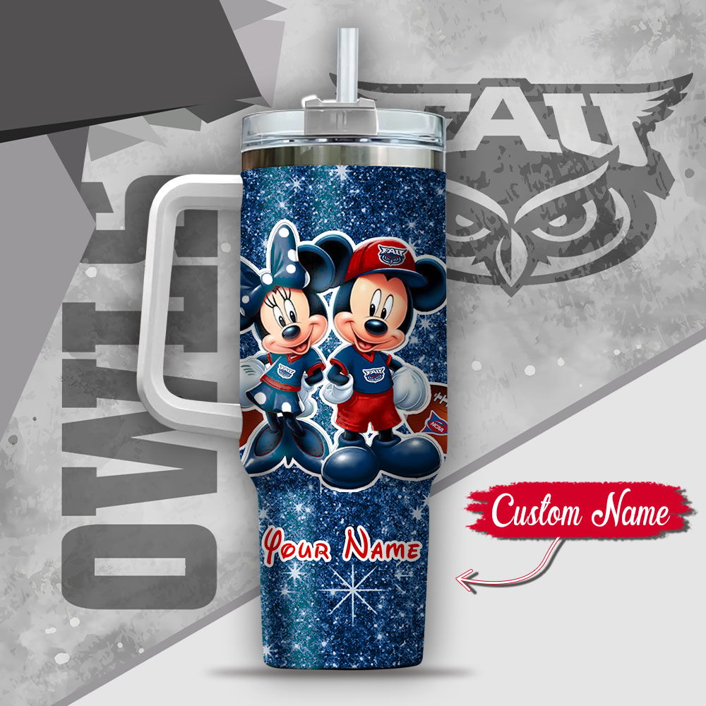 Ncaa Florida Atlantic Owls Mickey And Minnie Couple Custom Stanley Quencher 40Oz Stainless Steel Tumbler With Handle - Image 3