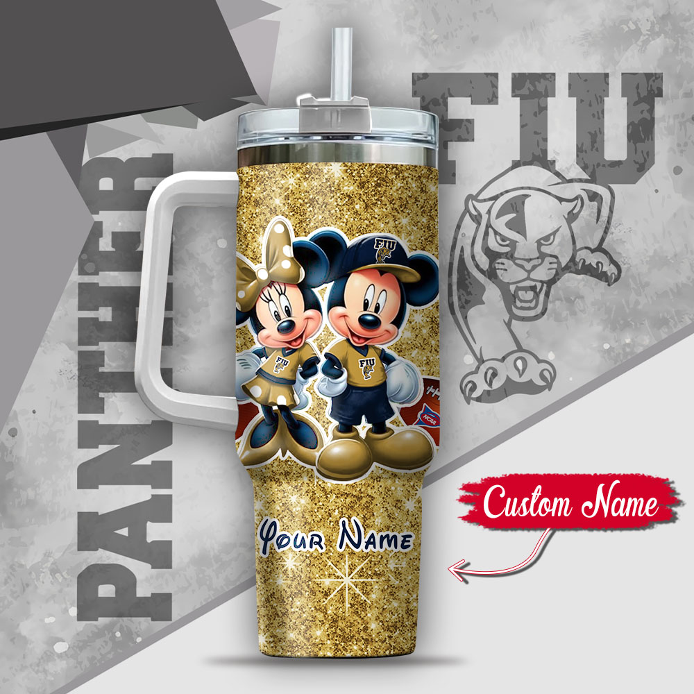 Ncaa Fiu Panthers Mickey And Minnie Couple Custom Stanley Quencher 40Oz Stainless Steel Tumbler With Handle - Image 3