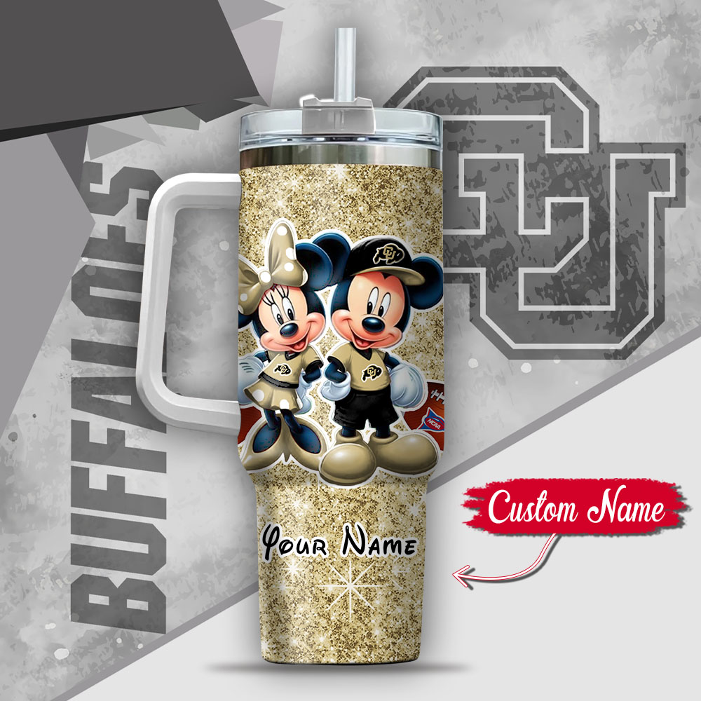 Ncaa Colorado Buffaloes Mickey And Minnie Couple Custom Stanley Quencher 40Oz Stainless Steel Tumbler With Handle - Image 3