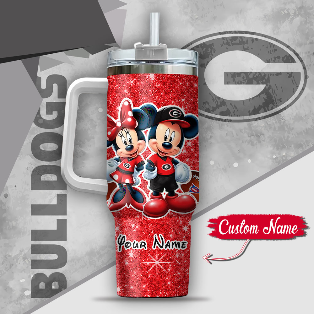 Ncaa Georgia Bulldogs Mickey And Minnie Couple Custom Stanley Quencher 40Oz Stainless Steel Tumbler With Handle - Image 3