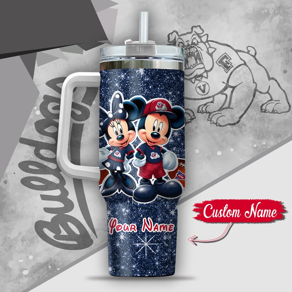 Ncaa Fresno State Bulldogs Mickey And Minnie Couple Custom Stanley Quencher 40Oz Stainless Steel Tumbler With Handle - Image 3