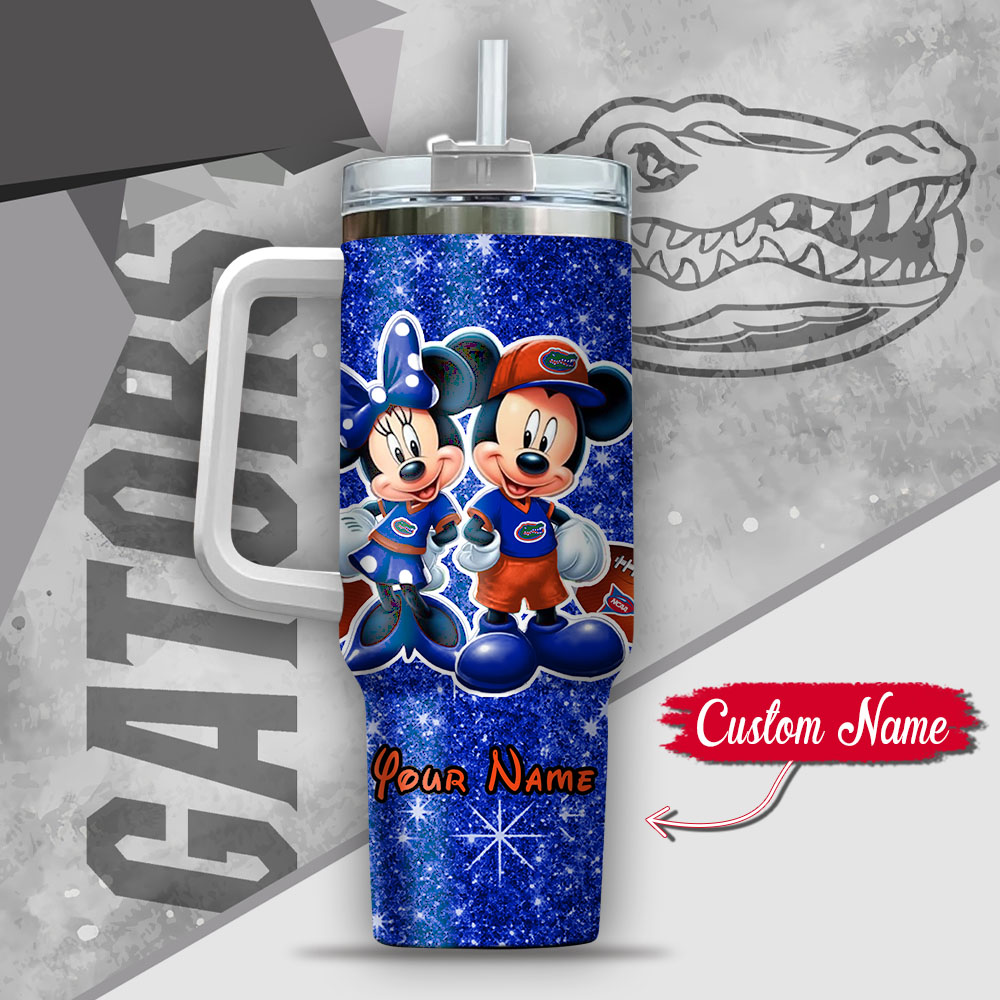 Ncaa Florida Gators Mickey And Minnie Couple Custom Stanley Quencher 40Oz Stainless Steel Tumbler With Handle - Image 3