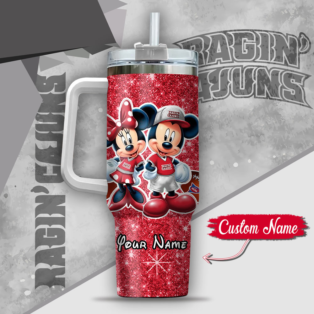 Ncaa Louisiana Ragin #8217; Cajuns Mickey And Minnie Couple Custom Stanley Quencher 40Oz Stainless Steel Tumbler With Handle - Image 3