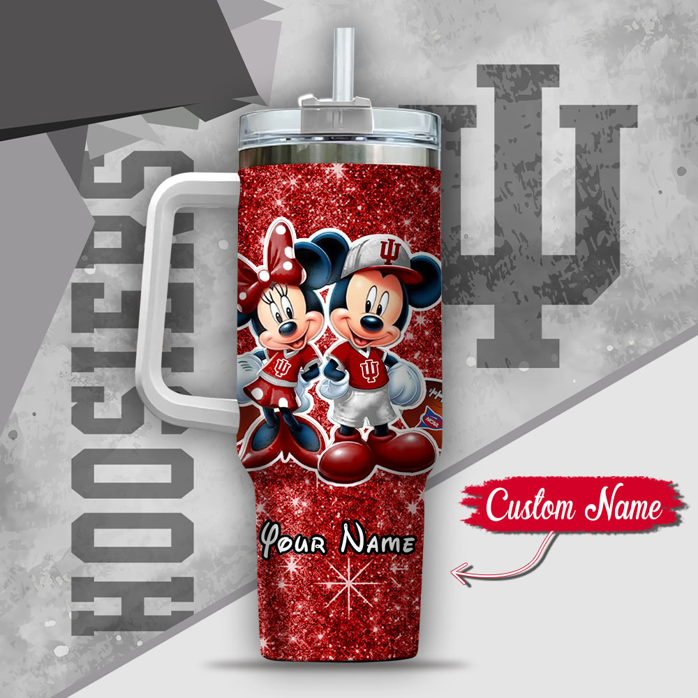Ncaa Indiana Hoosiers Mickey And Minnie Couple Custom Stanley Quencher 40Oz Stainless Steel Tumbler With Handle - Image 3