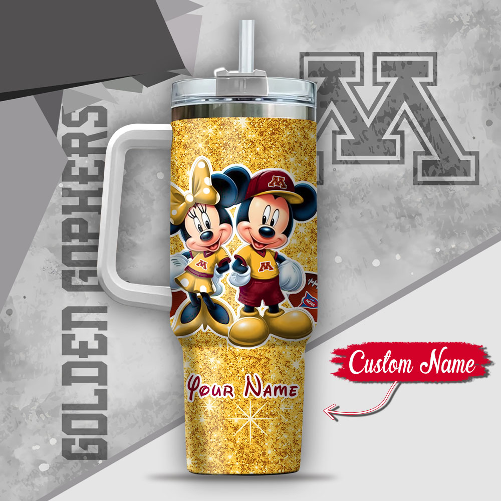 Ncaa Minnesota Golden Gophers Mickey And Minnie Couple Custom Stanley Quencher 40Oz Stainless Steel Tumbler With Handle - Image 3
