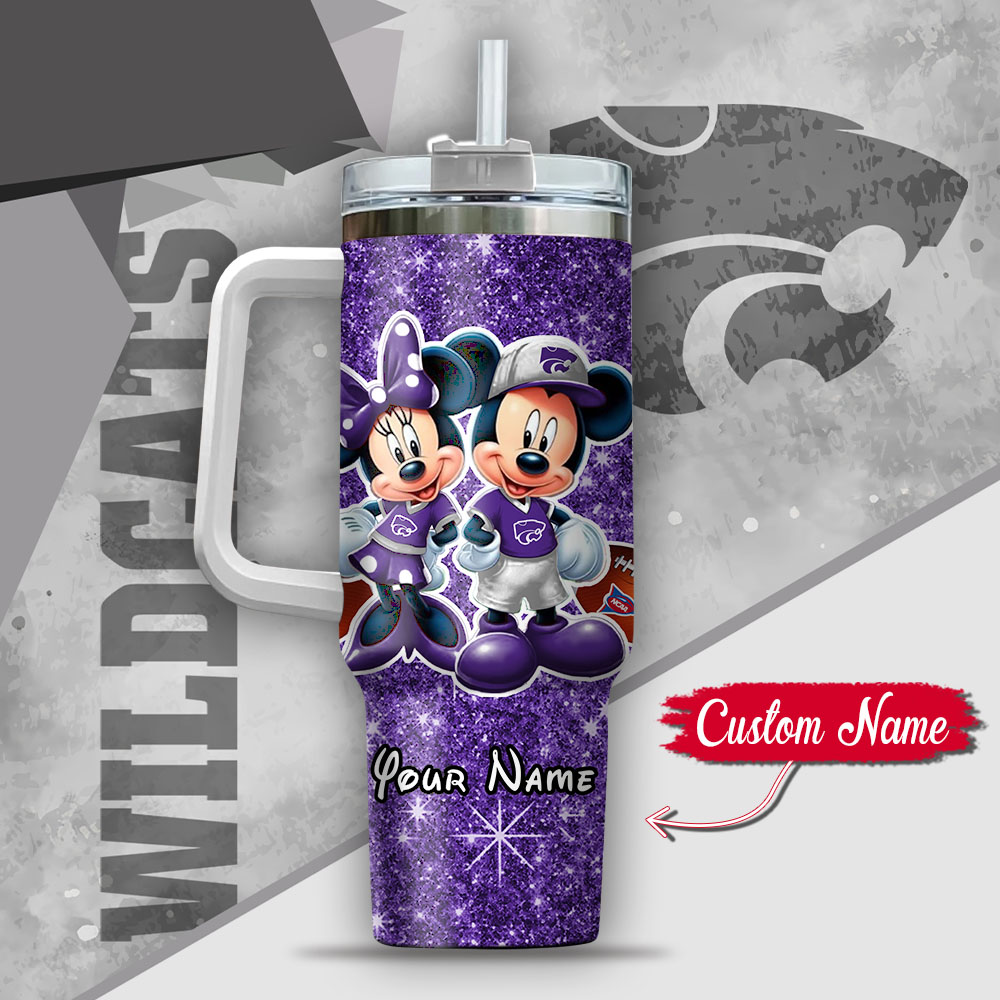 Ncaa Kansas State Wildcats Mickey And Minnie Couple Custom Stanley Quencher 40Oz Stainless Steel Tumbler With Handle - Image 3