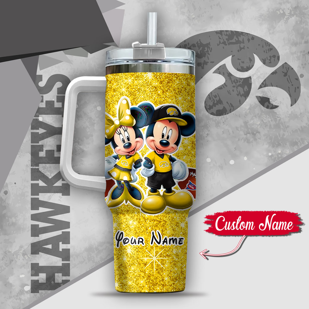 Ncaa Iowa Hawkeyes Mickey And Minnie Couple Custom Stanley Quencher 40Oz Stainless Steel Tumbler With Handle - Image 3