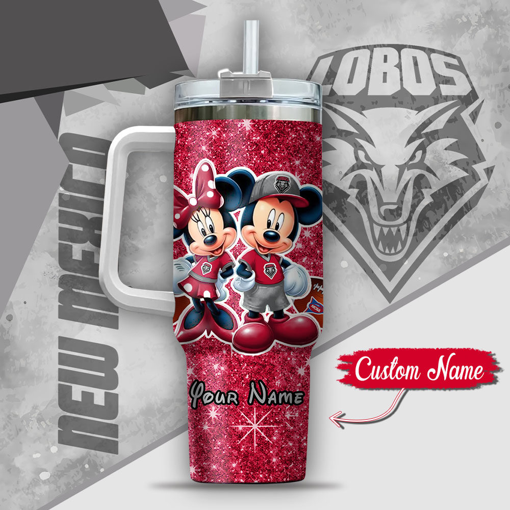 Ncaa New Mexico Lobos Mickey And Minnie Couple Custom Stanley Quencher 40Oz Stainless Steel Tumbler With Handle - Image 3