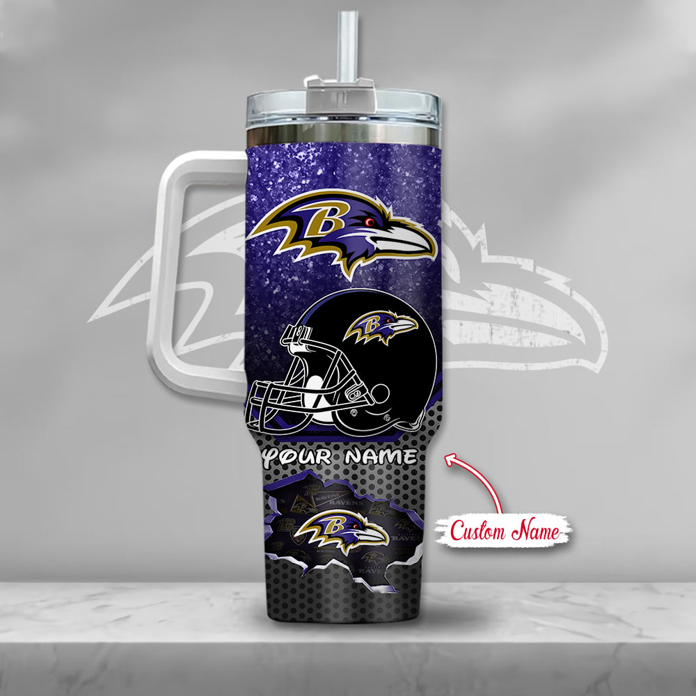 Nfl Baltimore Ravens Mickey Mouse Custom Stanley Quencher 40Oz Stainless Steel Tumbler With Handle - Image 3