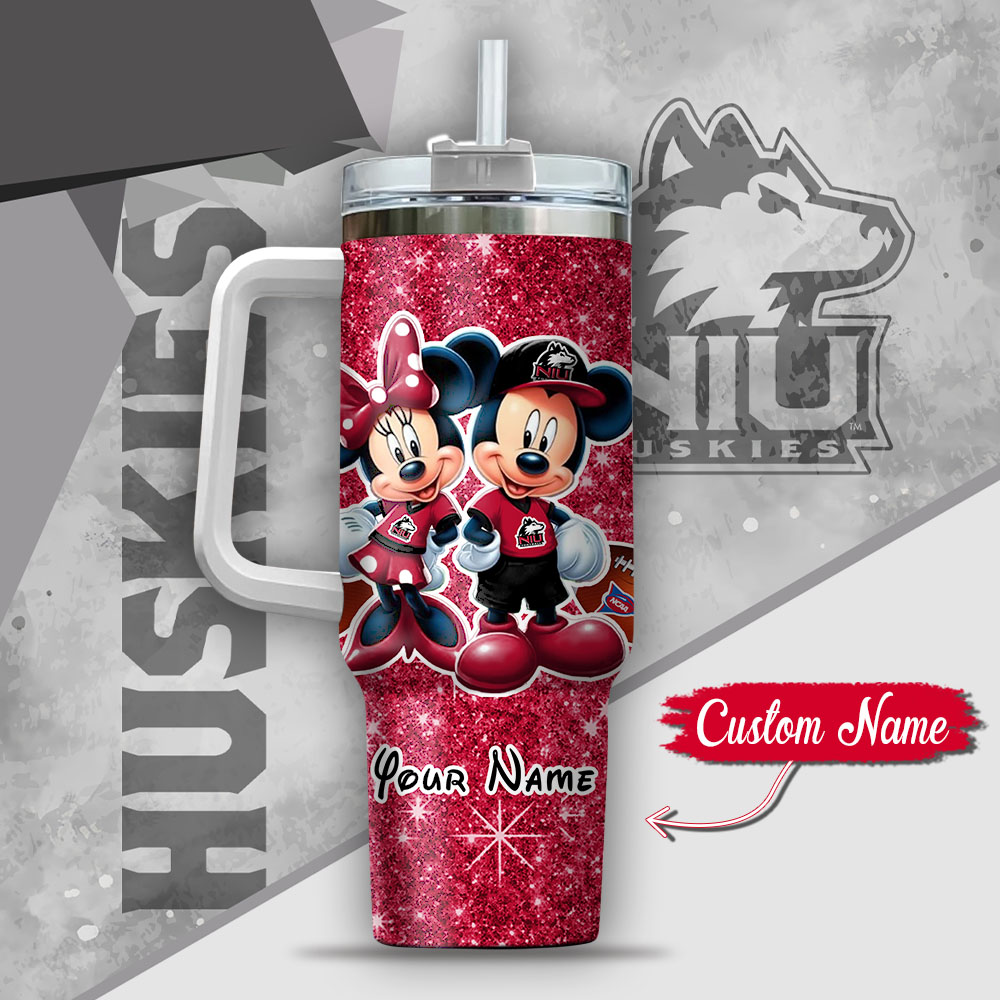 Ncaa Northern Illinois Huskies Mickey And Minnie Couple Custom Stanley Quencher 40Oz Stainless Steel Tumbler With Handle - Image 3