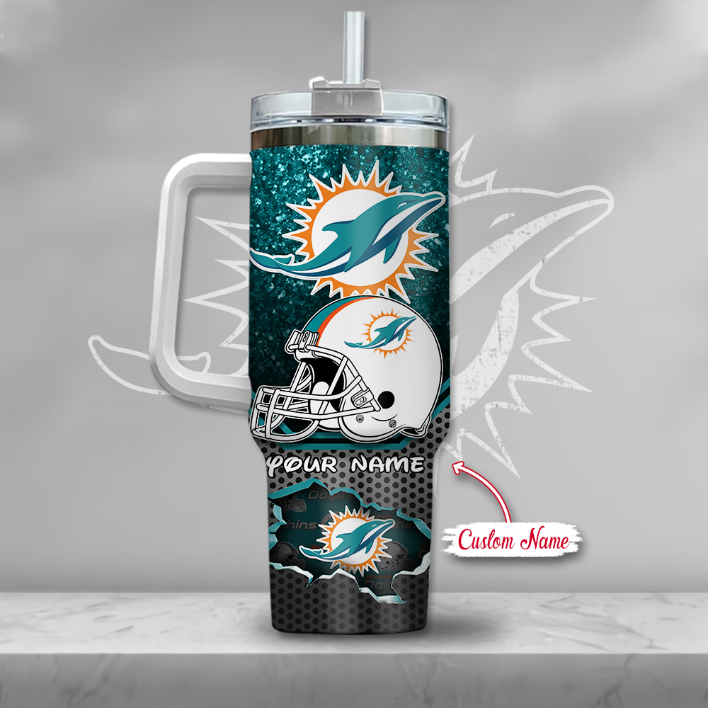 Nfl Miami Dolphins Mickey Mouse Custom Stanley Quencher 40Oz Stainless Steel Tumbler With Handle - Image 3