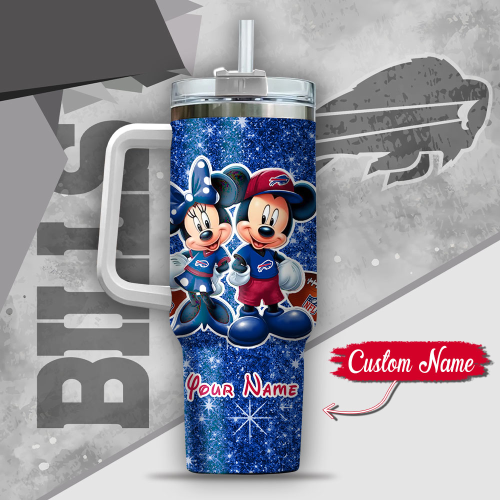 Nfl Buffalo Bills Mickey And Minnie Couple Custom Stanley Quencher 40Oz Stainless Steel Tumbler With Handle - Image 3