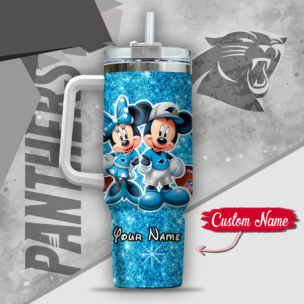 Nfl Carolina Panthers Mickey And Minnie Couple Custom Stanley Quencher 40Oz Stainless Steel Tumbler With Handle - Image 3