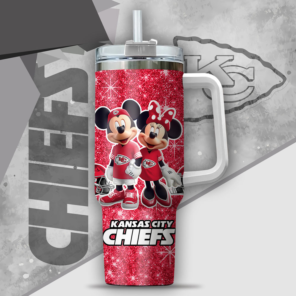 Nfl Kansas City Chiefs Mickey And Minnie Couple Custom Stanley Quencher 40Oz Stainless Steel Tumbler With Handle - Image 2