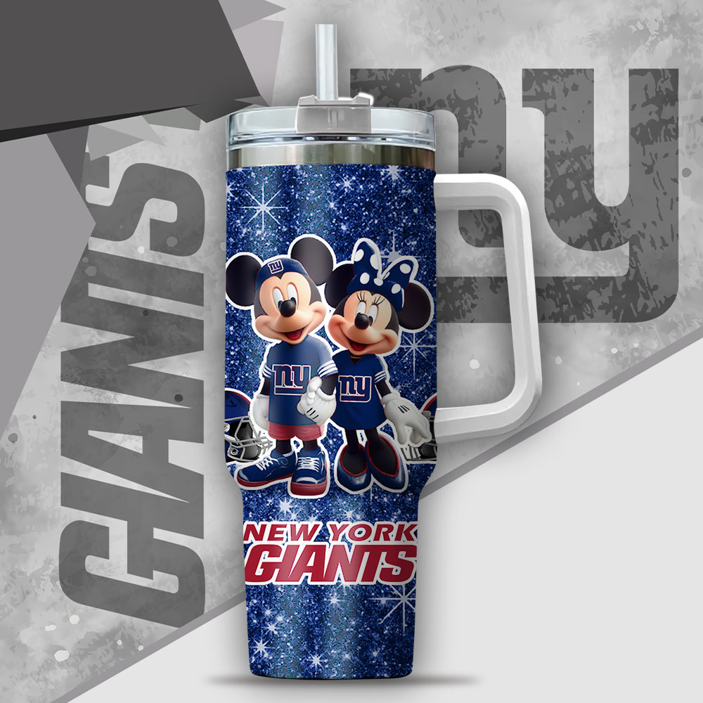 Nfl New York Giants Mickey And Minnie Couple Custom Stanley Quencher 40Oz Stainless Steel Tumbler With Handle - Image 2