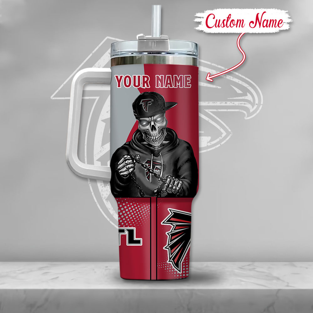 Nfl Atlanta Falcons Gangster Skeleton Custom Stanley Quencher 40Oz Stainless Steel Tumbler With Handle - Image 3