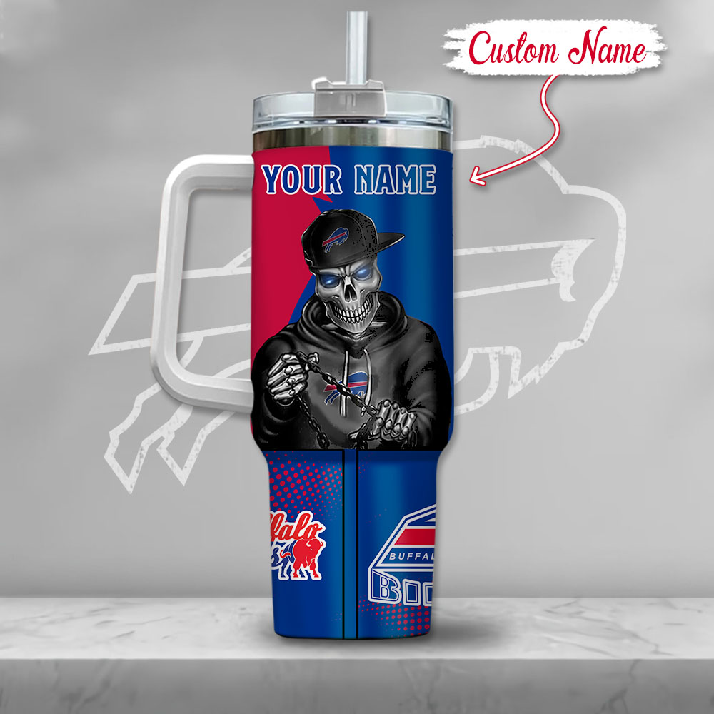 Nfl Buffalo Bills Gangster Skeleton Custom Stanley Quencher 40Oz Stainless Steel Tumbler With Handle - Image 3