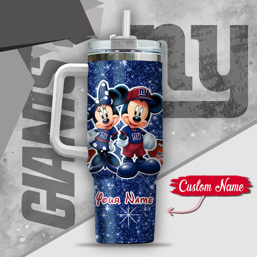 Nfl New York Giants Mickey And Minnie Couple Custom Stanley Quencher 40Oz Stainless Steel Tumbler With Handle - Image 3