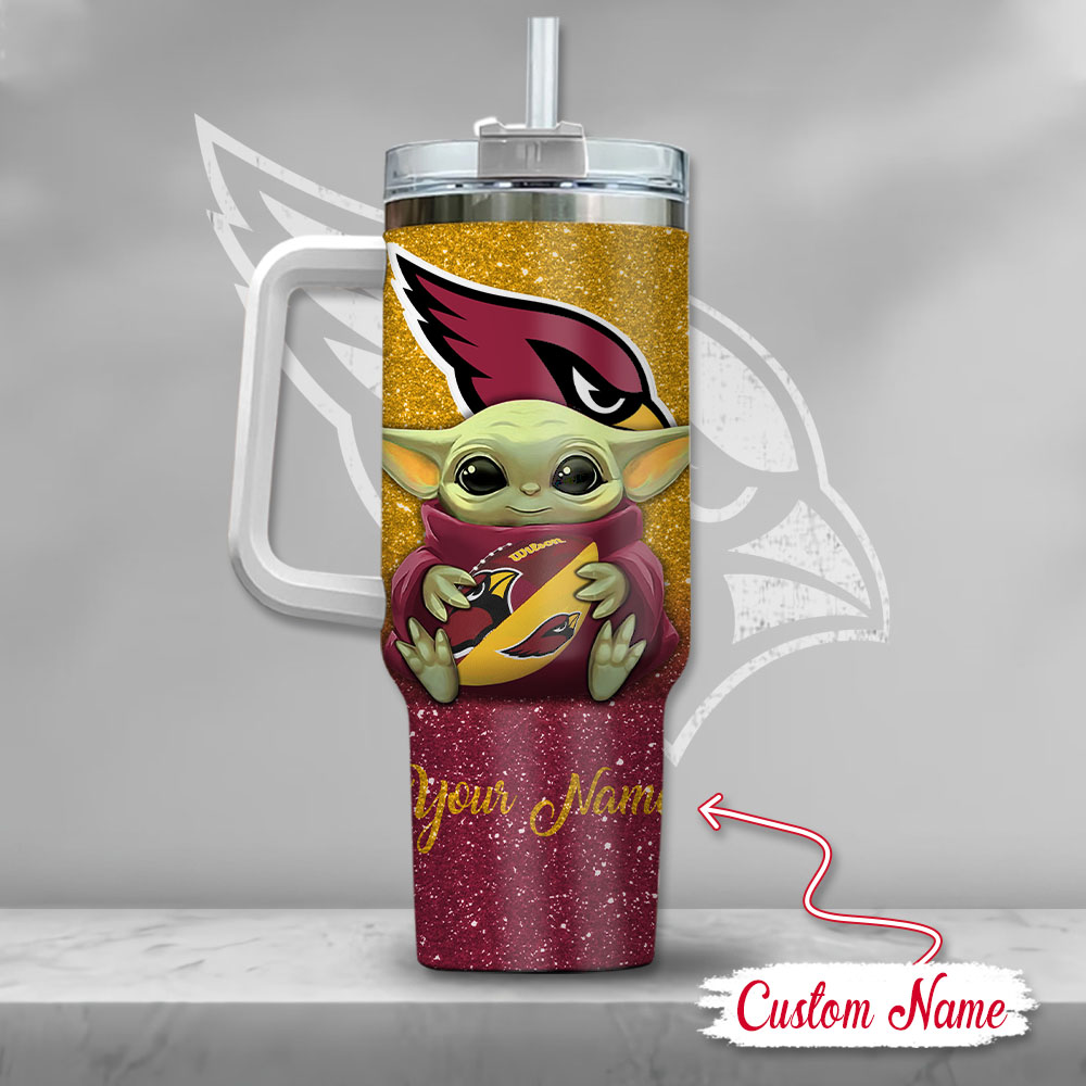 Nfl Arizona Cardinals Baby Yoda Custom Stanley Quencher 40Oz Stainless Steel Tumbler With Handle - Image 3