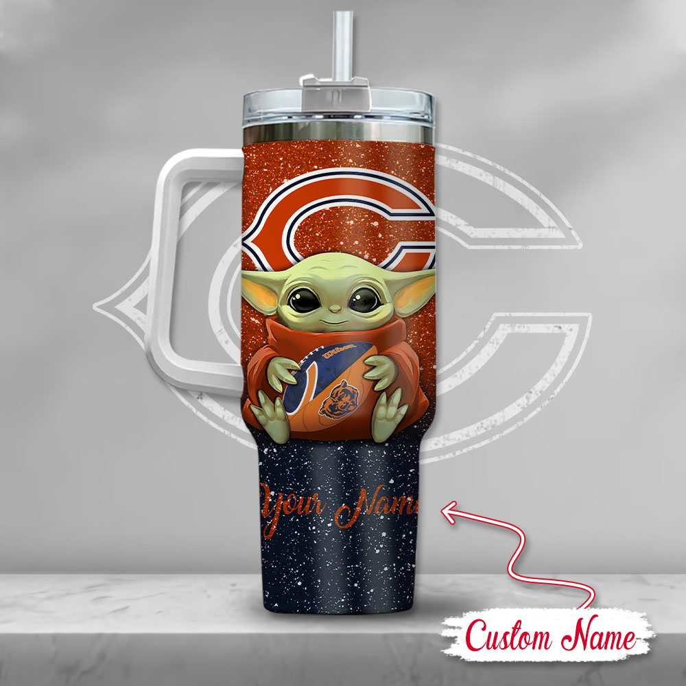 Nfl Chicago Bears Baby Yoda Custom Stanley Quencher 40Oz Stainless Steel Tumbler With Handle - Image 3