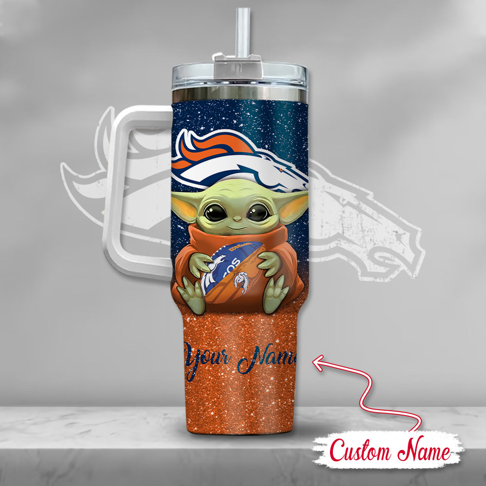 Nfl Denver Broncos Baby Yoda Custom Stanley Quencher 40Oz Stainless Steel Tumbler With Handle - Image 3