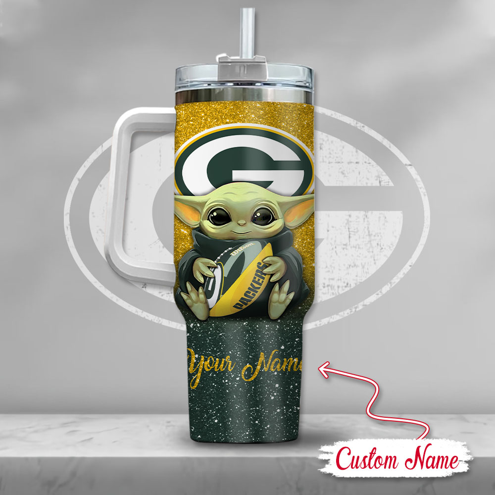Nfl Green Bay Packers Baby Yoda Custom Stanley Quencher 40Oz Stainless Steel Tumbler With Handle - Image 3