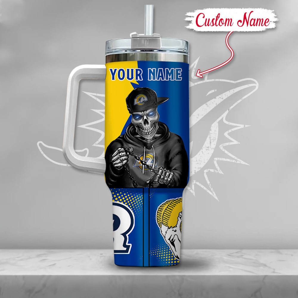 Nfl Los Angeles Rams Gangster Skeleton Custom Stanley Quencher 40Oz Stainless Steel Tumbler With Handle - Image 3