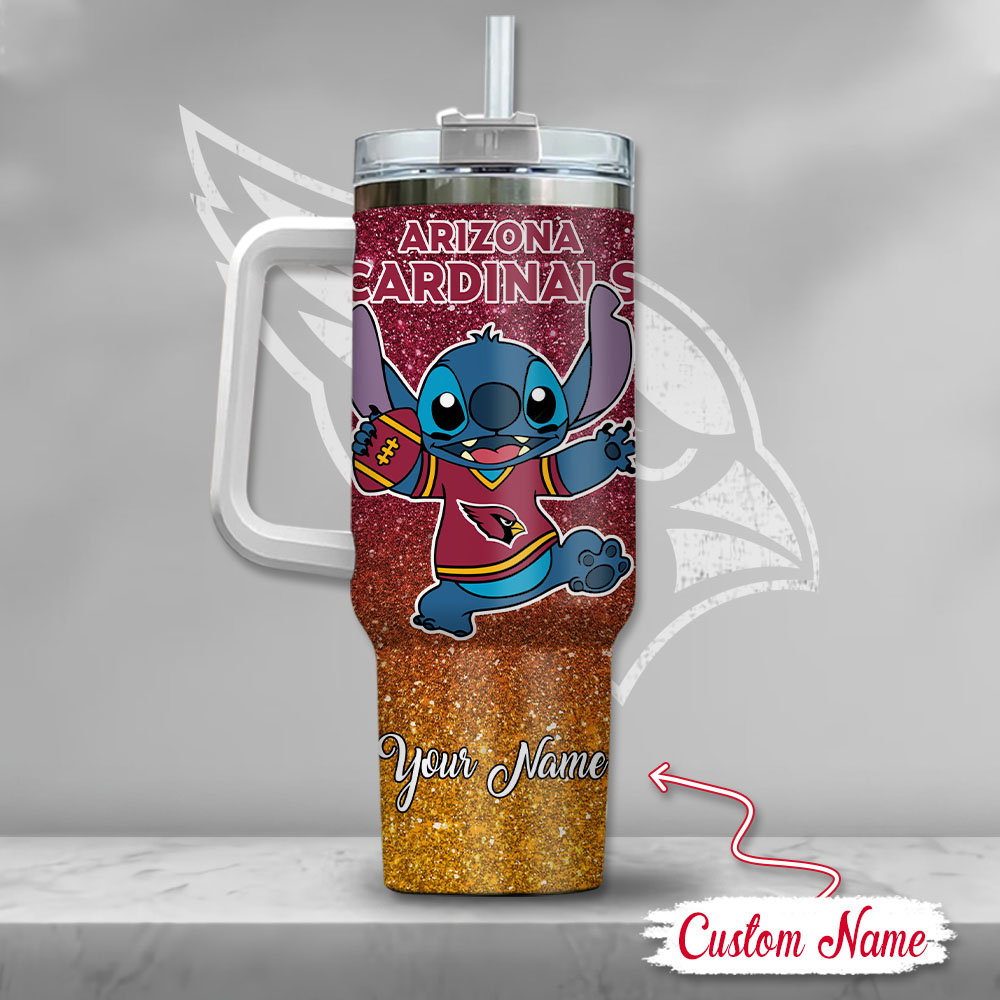 Nfl Arizona Cardinals Stitch Glitter Custom Stanley Quencher 40Oz Stainless Steel Tumbler With Handle - Image 3