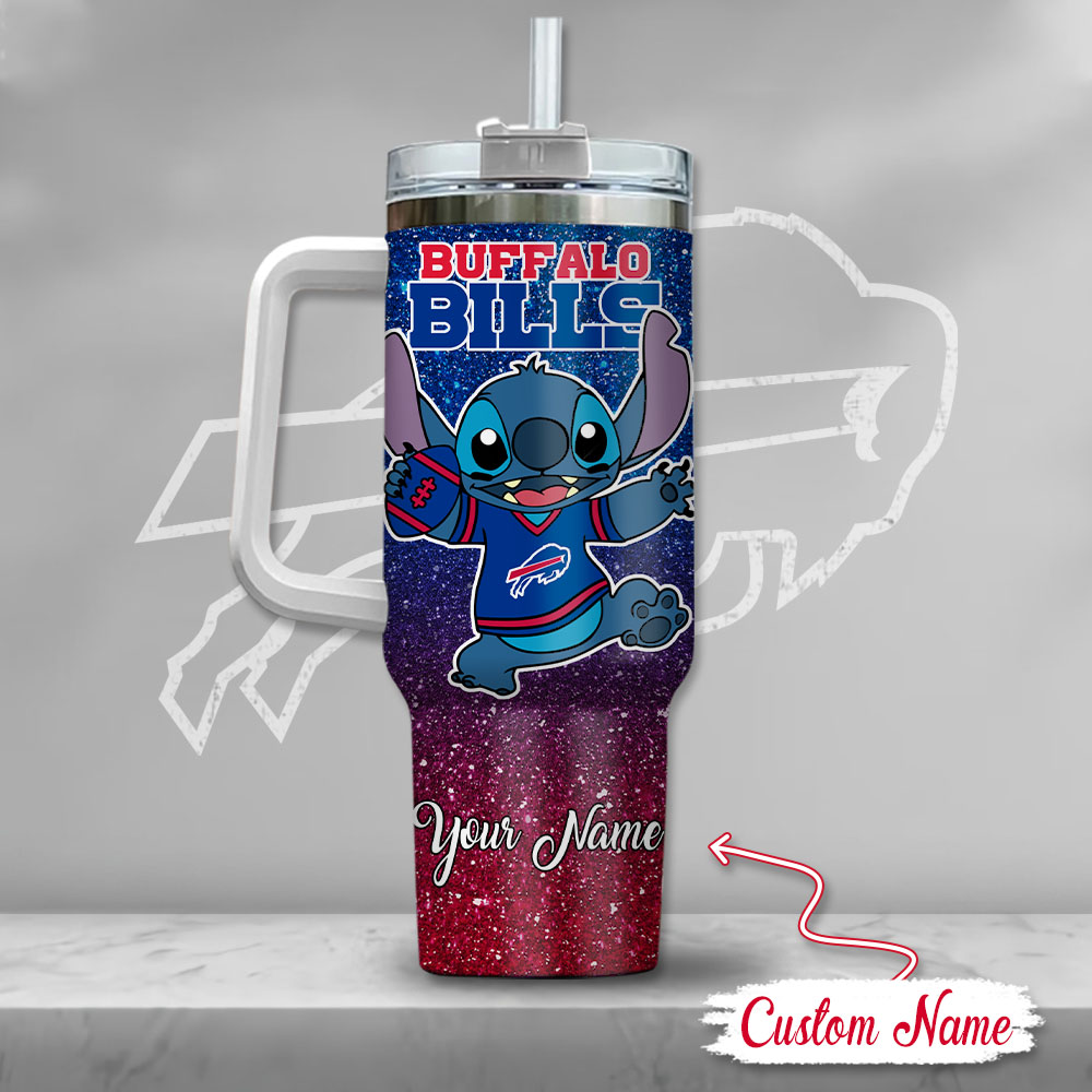 Nfl Buffalo Bills Stitch Glitter Custom Stanley Quencher 40Oz Stainless Steel Tumbler With Handle - Image 3