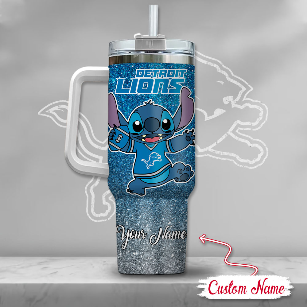 Nfl Detroit Lions Stitch Glitter Custom Stanley Quencher 40Oz Stainless Steel Tumbler With Handle - Image 3
