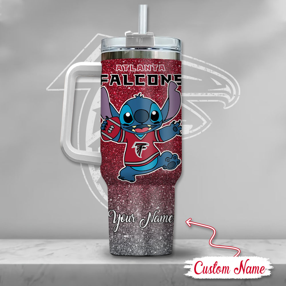 Nfl Atlanta Falcons Stitch Glitter Custom Stanley Quencher 40Oz Stainless Steel Tumbler With Handle - Image 3