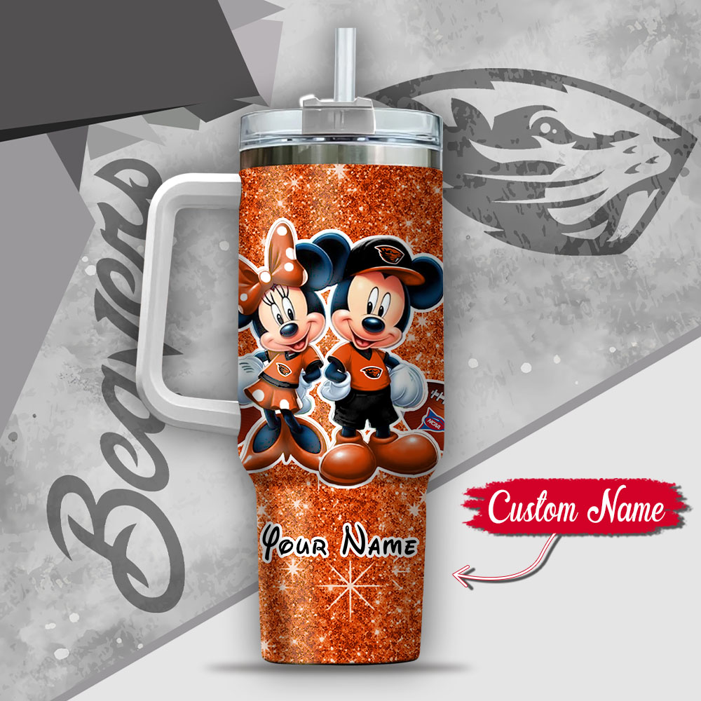 Ncaa Oregon State Beavers Mickey And Minnie Couple Custom Stanley Quencher 40Oz Stainless Steel Tumbler With Handle - Image 3