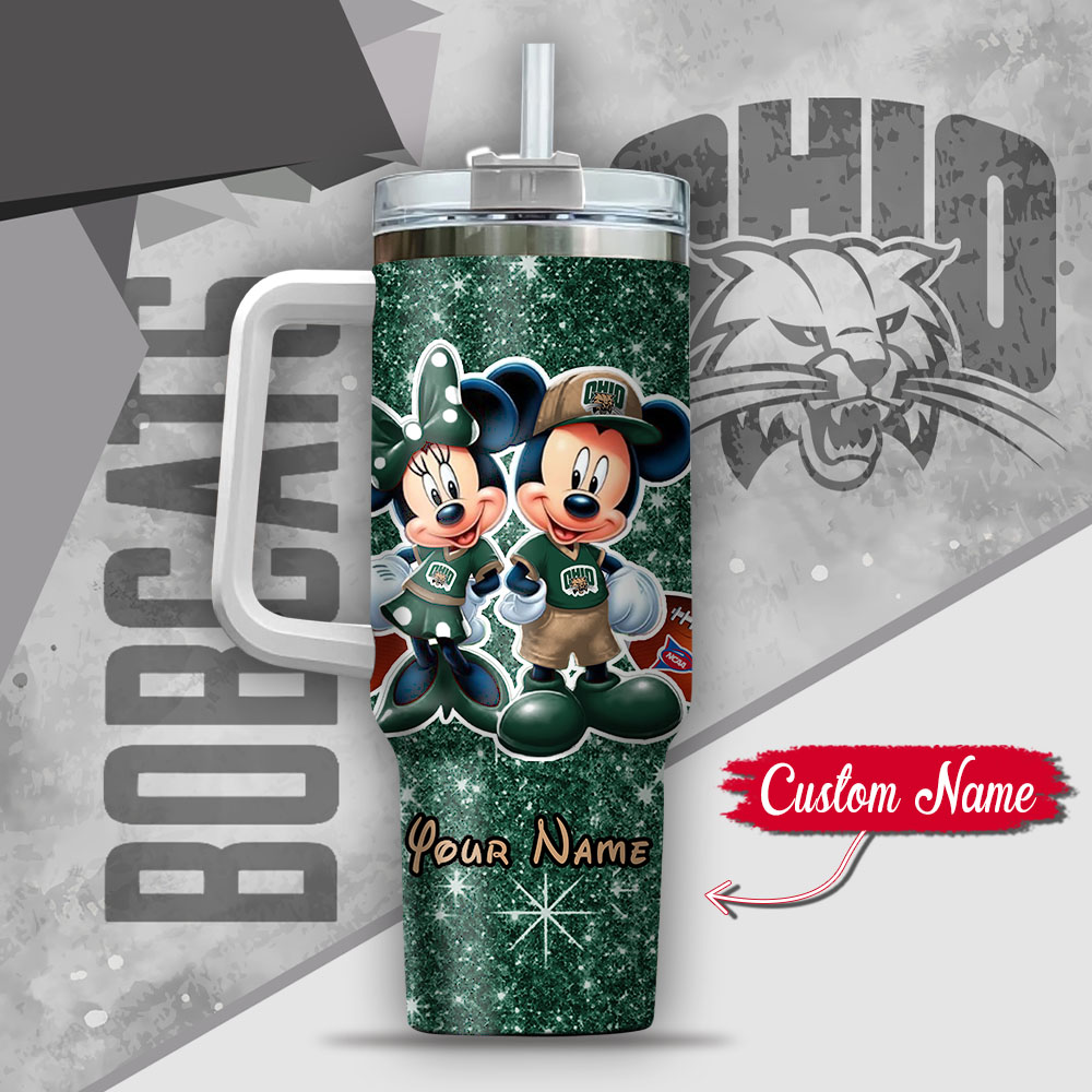 Ncaa Ohio Bobcats Mickey And Minnie Couple Custom Stanley Quencher 40Oz Stainless Steel Tumbler With Handle - Image 3