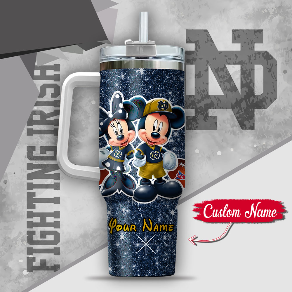 Ncaa Notre Dame Fighting Irish Mickey And Minnie Couple Custom Stanley Quencher 40Oz Stainless Steel Tumbler With Handle - Image 3