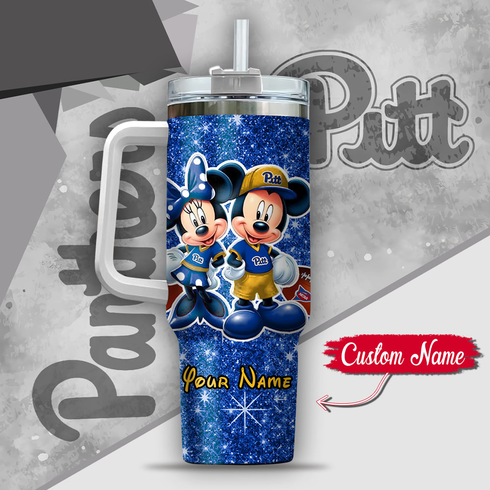 Ncaa Pittsburgh Panthers Mickey And Minnie Couple Custom Stanley Quencher 40Oz Stainless Steel Tumbler With Handle - Image 3