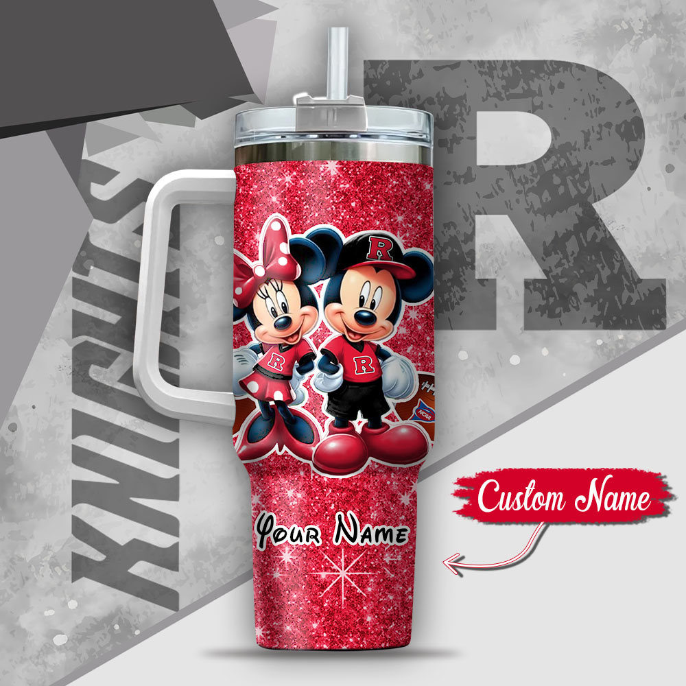 Ncaa Rutgers Scarlet Knights Mickey And Minnie Couple Custom Stanley Quencher 40Oz Stainless Steel Tumbler With Handle - Image 3