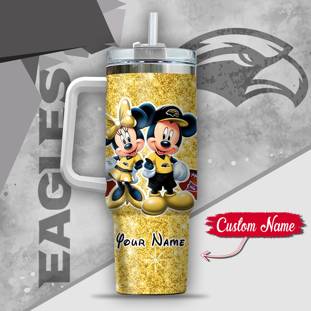 Ncaa Southern Miss Golden Eagles Mickey And Minnie Couple Custom Stanley Quencher 40Oz Stainless Steel Tumbler With Handle - Image 3