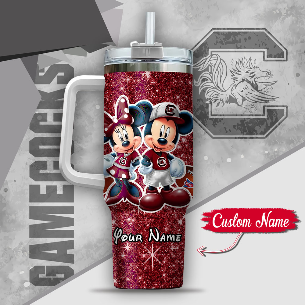 Ncaa South Carolina Gamecocks Mickey And Minnie Couple Custom Stanley Quencher 40Oz Stainless Steel Tumbler With Handle - Image 3