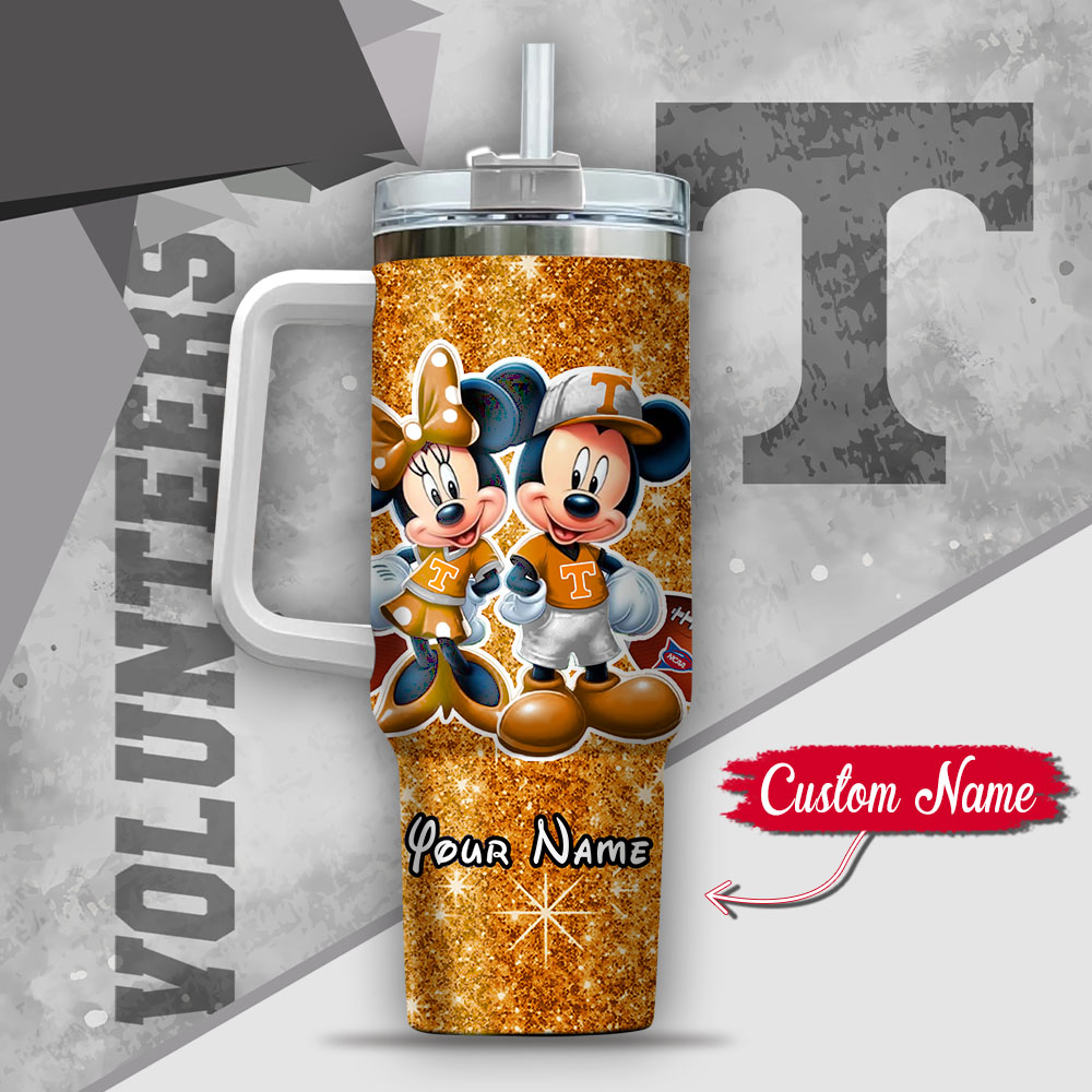 Ncaa Tennessee Volunteers Mickey And Minnie Couple Custom Stanley Quencher 40Oz Stainless Steel Tumbler With Handle - Image 3