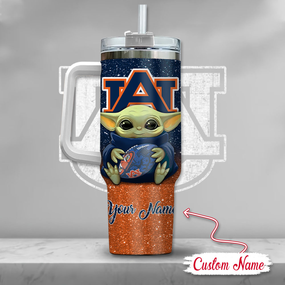 Ncaa Auburn Tigers Baby Yoda Custom Stanley Quencher 40Oz Stainless Steel Tumbler With Handle - Image 3