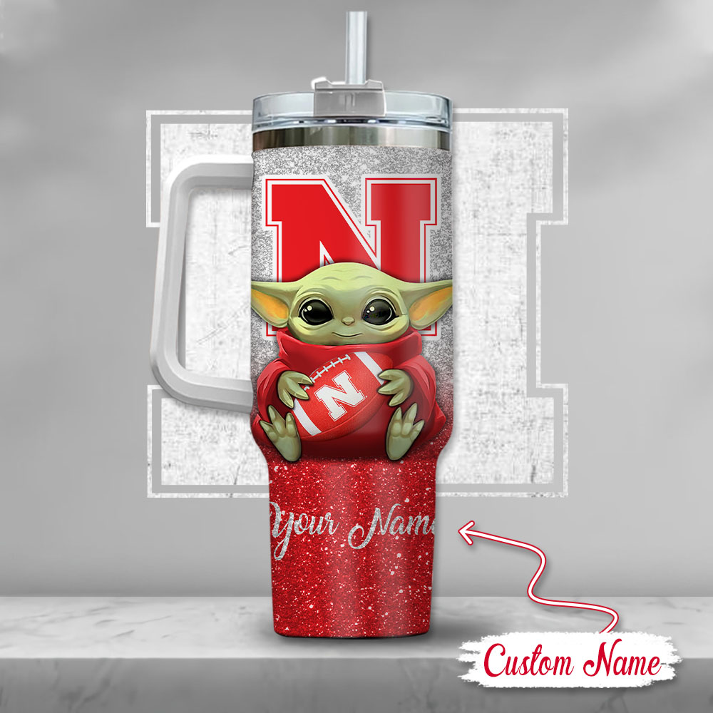 Ncaa Nebraska Cornhuskers Baby Yoda Custom Stanley Quencher 40Oz Stainless Steel Tumbler With Handle - Image 3