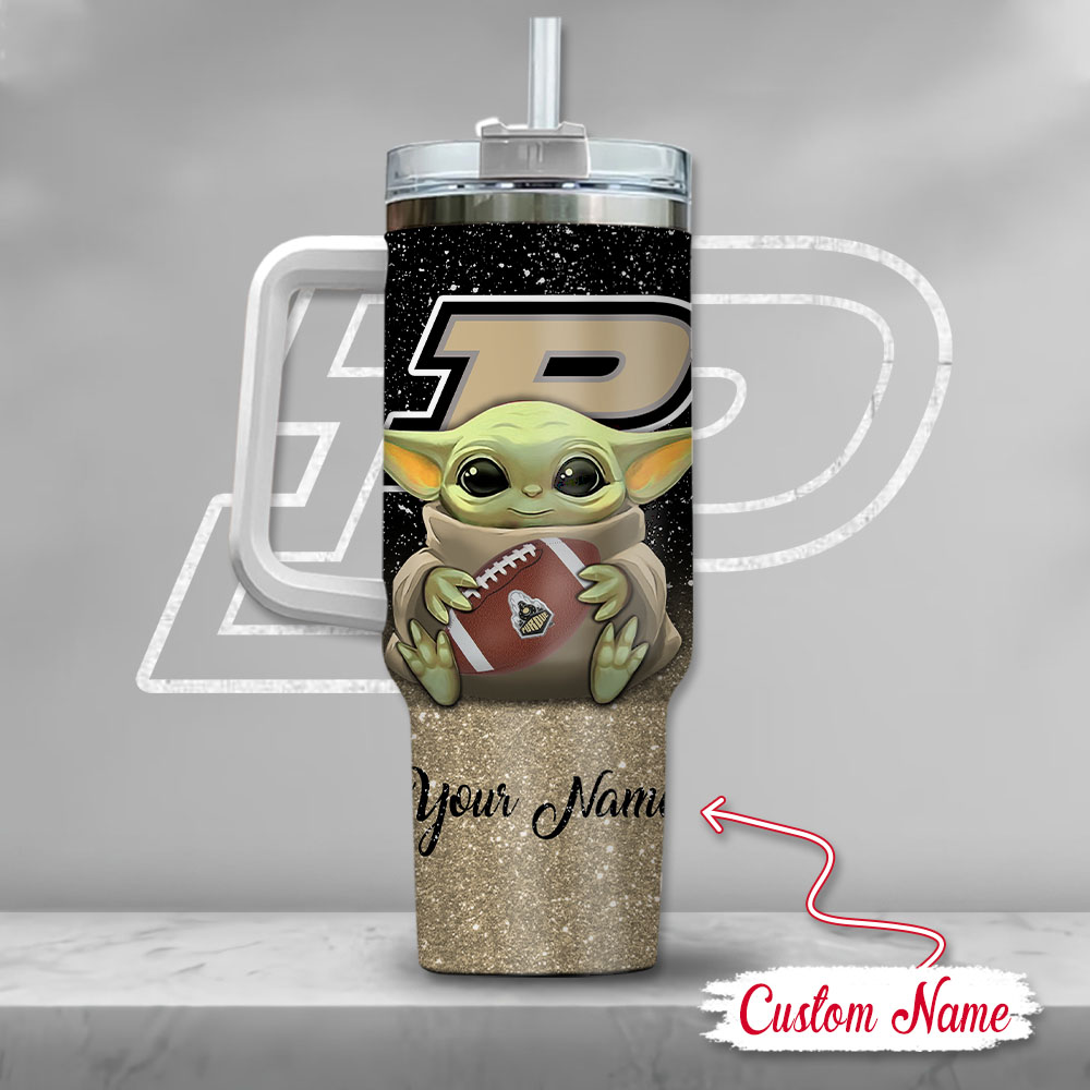 Ncaa Purdue Boilermakers Baby Yoda Custom Stanley Quencher 40Oz Stainless Steel Tumbler With Handle - Image 3