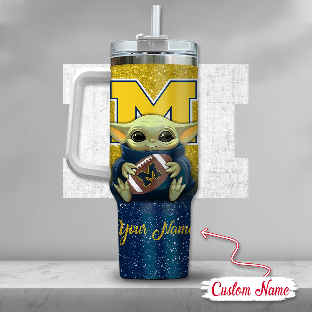 Ncaa Michigan Wolverines Baby Yoda Custom Stanley Quencher 40Oz Stainless Steel Tumbler With Handle - Image 3